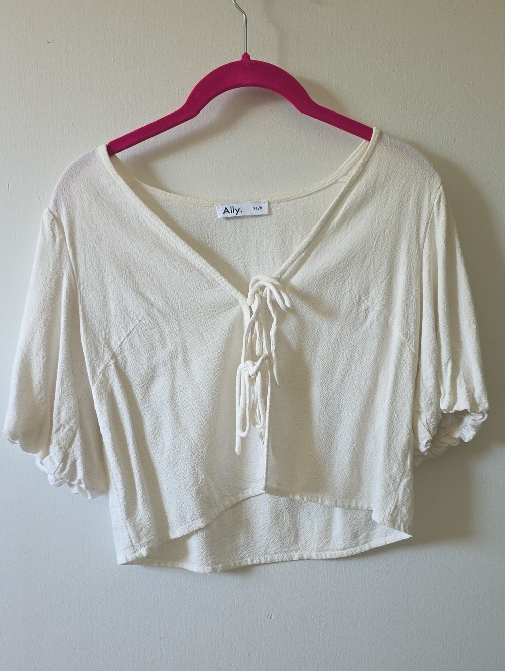Cream Linen Tie Front Crop